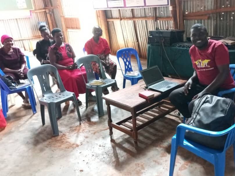 A study group with a laptop